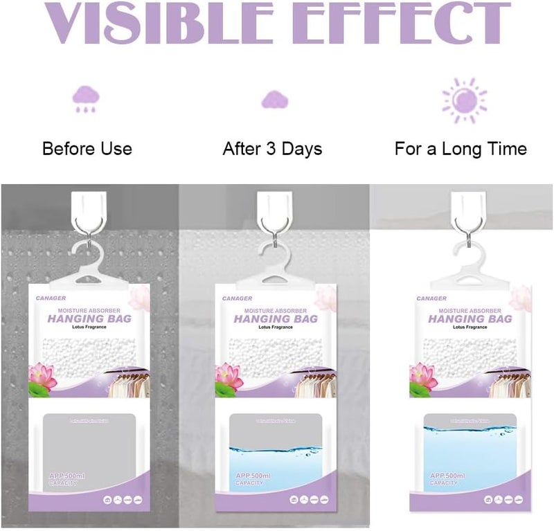 CANAGER Hanging Moisture Absorber, Lotus Fragrance Moistureproof Hanging Bag, Dehumidifier Bag (8 packs) Hanging Closet Dehumidifier Bags, Moisture Absorb 12.5 oz. - Image 5